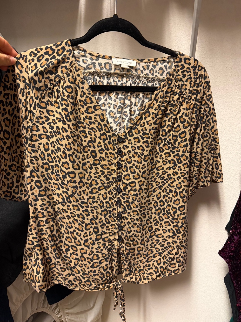 Leopard Print Button-Front Women's Top in Tan